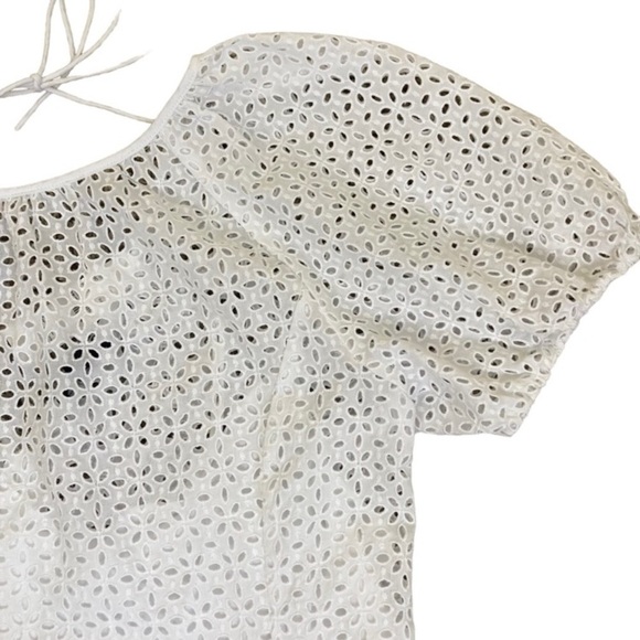 J.Crew Cottagecore White Eyelet Puff Sleeve V-back Blouse Fairy Top Sz 6 NWT - Picture 9 of 16